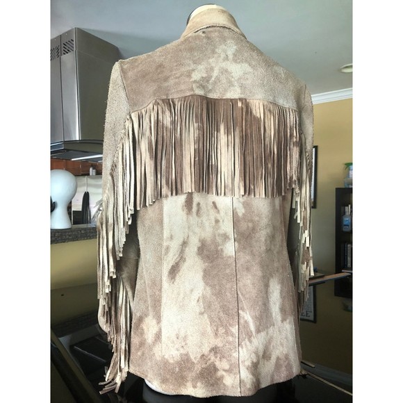 Vintage Jean Sebastian Tan Fringe Suede Cowhide Dye Jacket 60s 70s 11 12 M L - Picture 4 of 12